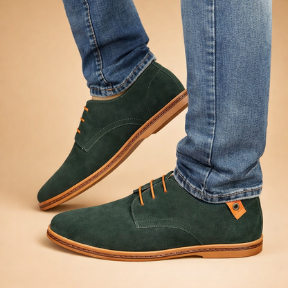 Blue men's vegan leather Oxford shoes with a lace-up front