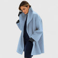 Women's Blue Oversized Wrap Coat with Shawl Collar