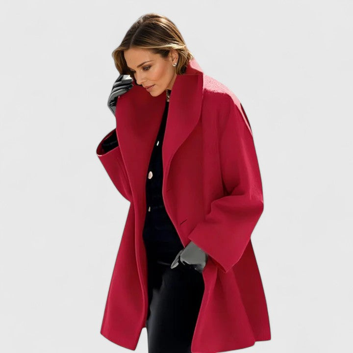 Women's Red Oversized Wrap Coat with Shawl Collar