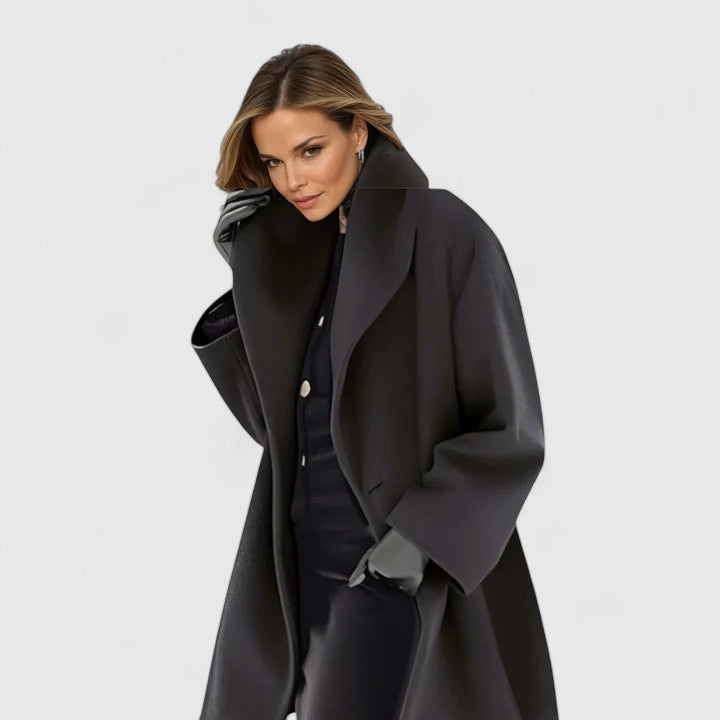 Women's Black Oversized Wrap Coat with Shawl Collar