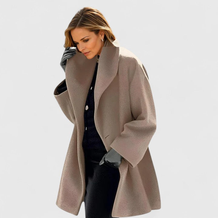 Women's Beige Oversized Wrap Coat with Shawl Collar
