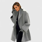 Women's Grey Oversized Wrap Coat with Shawl Collar