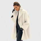 Women's White Oversized Wrap Coat with Shawl Collar