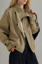 Women's oversized cropped trench coat with tie-belt waist, product photo