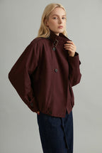 Women's oversized cropped trench coat with tie-belt waist, product photo