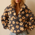 Women's yellow oversized floral teddy fleece jacket
