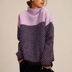 Women's lilac/plum oversized herringbone roll neck jumper