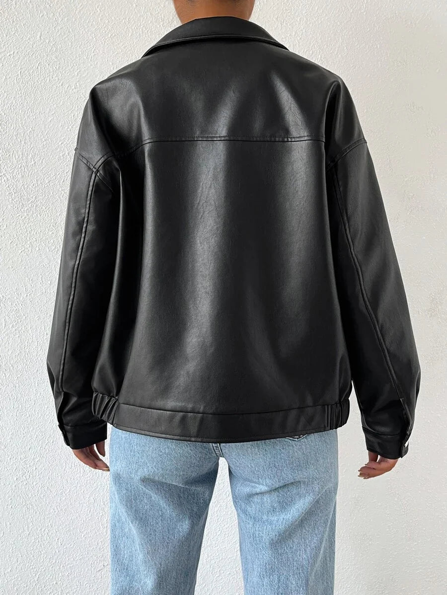 Women's oversized faux leather jacket with drop shoulder
