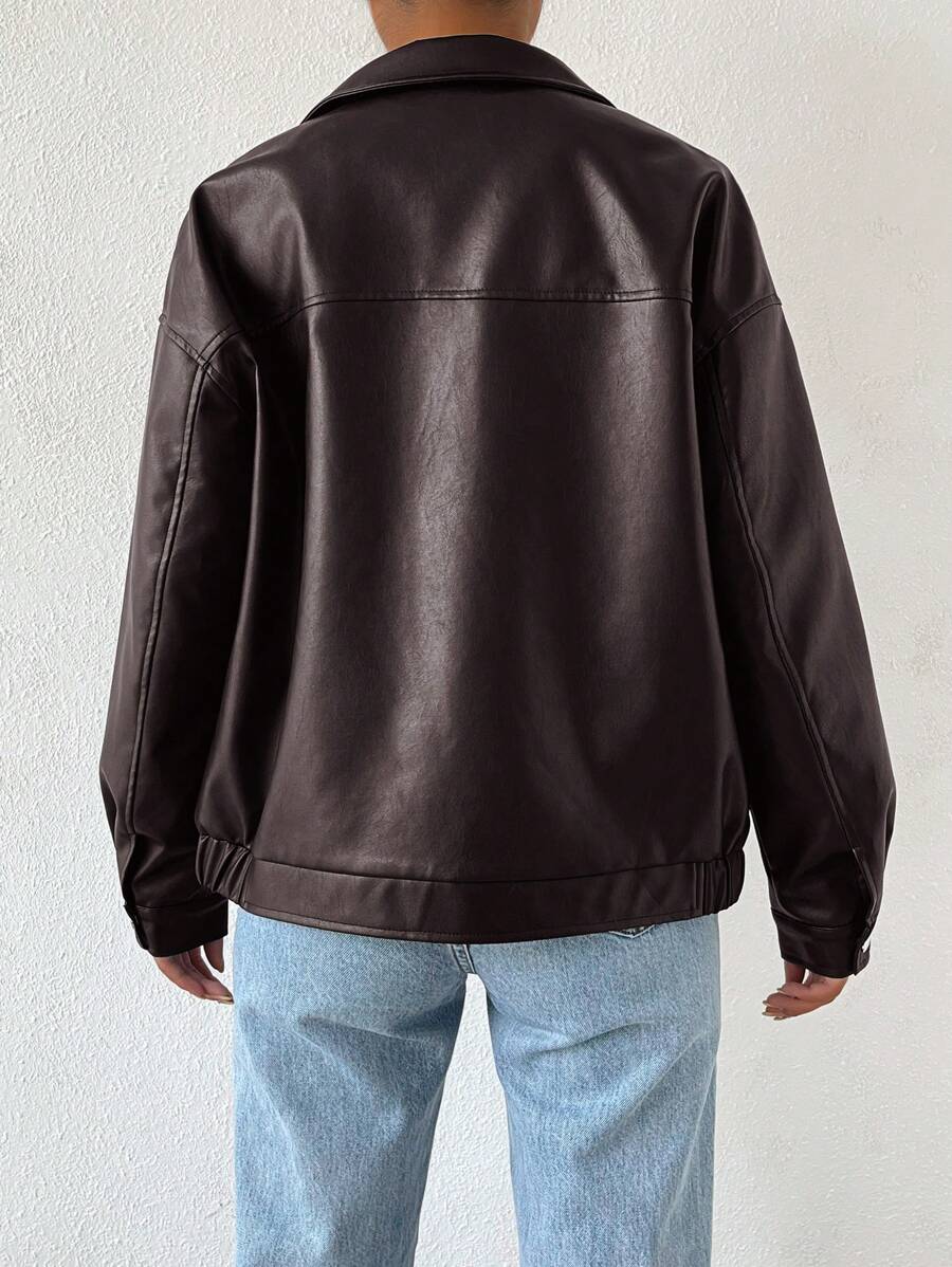 Women's oversized faux leather jacket with drop shoulder