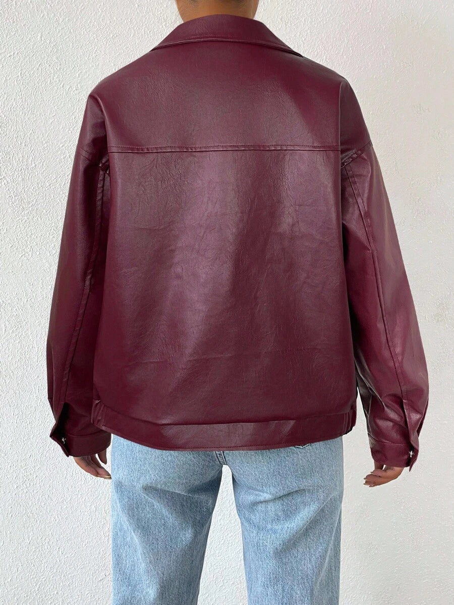 Women's oversized faux leather jacket with drop shoulder