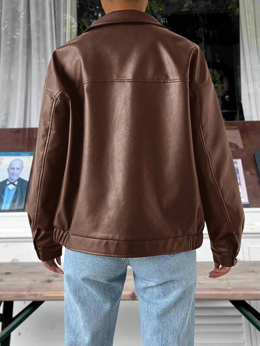 Women's oversized faux leather jacket with drop shoulder