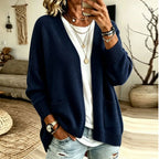 Women's navy oversized open front cardigan with pockets