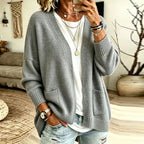 Women's grey oversized open front cardigan with pockets