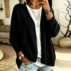 Women's black oversized open front cardigan with pockets
