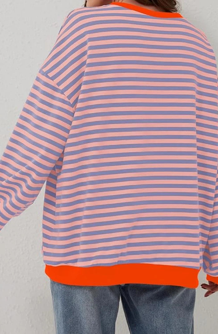 Women's boxy striped jumper with contrast trim