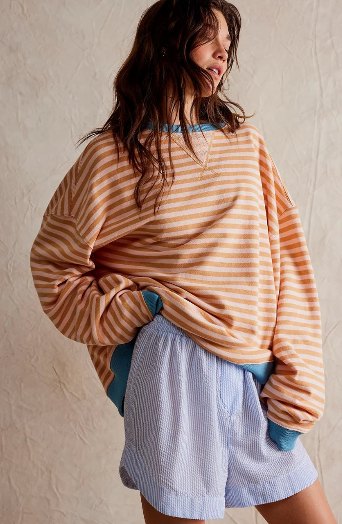Women's orange & white boxy striped jumper with contrast trim