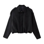 Women's black oversized suede bomber jacket