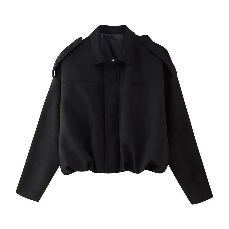 Women's black oversized suede bomber jacket