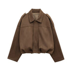 Women's light brown oversized suede bomber jacket