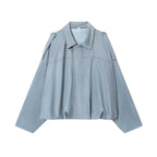 Women's light blue oversized suede bomber jacket
