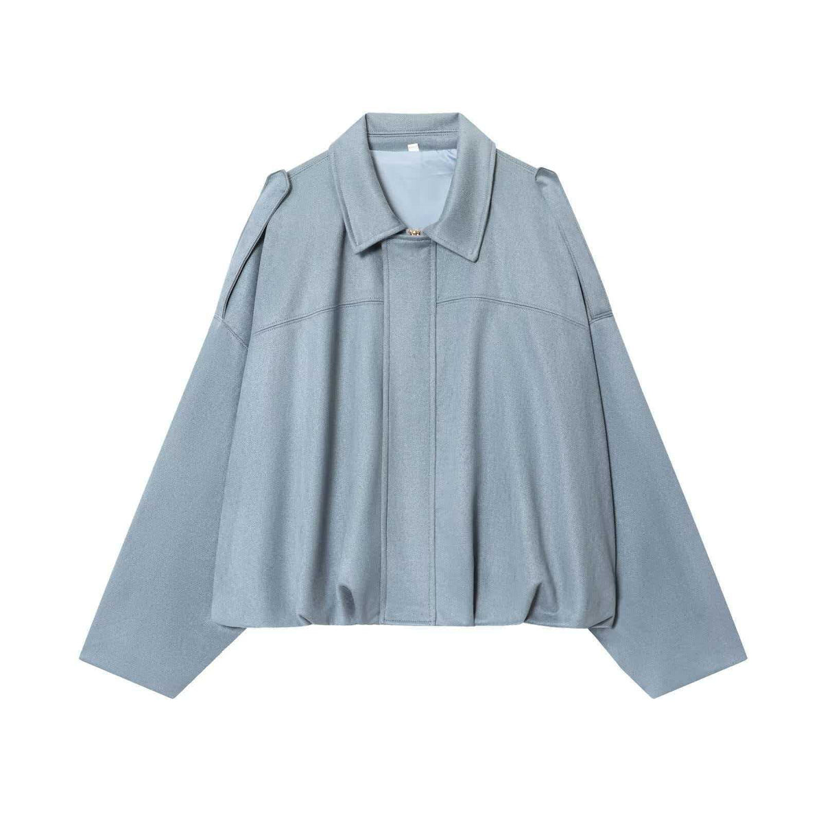 Women's light blue oversized suede bomber jacket