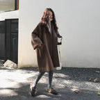 Women's coffee oversized wool blend trench coat with a tailored fit