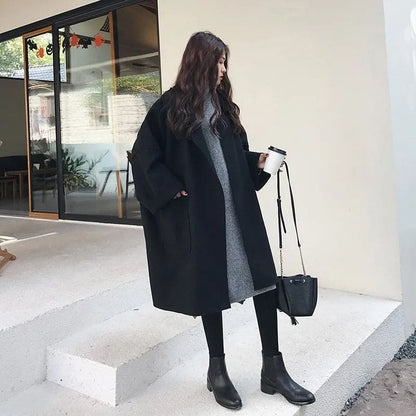 Women's coffee oversized wool blend trench coat with a tailored fit