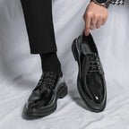 Black patent leather men's Derby shoes with lace-up front