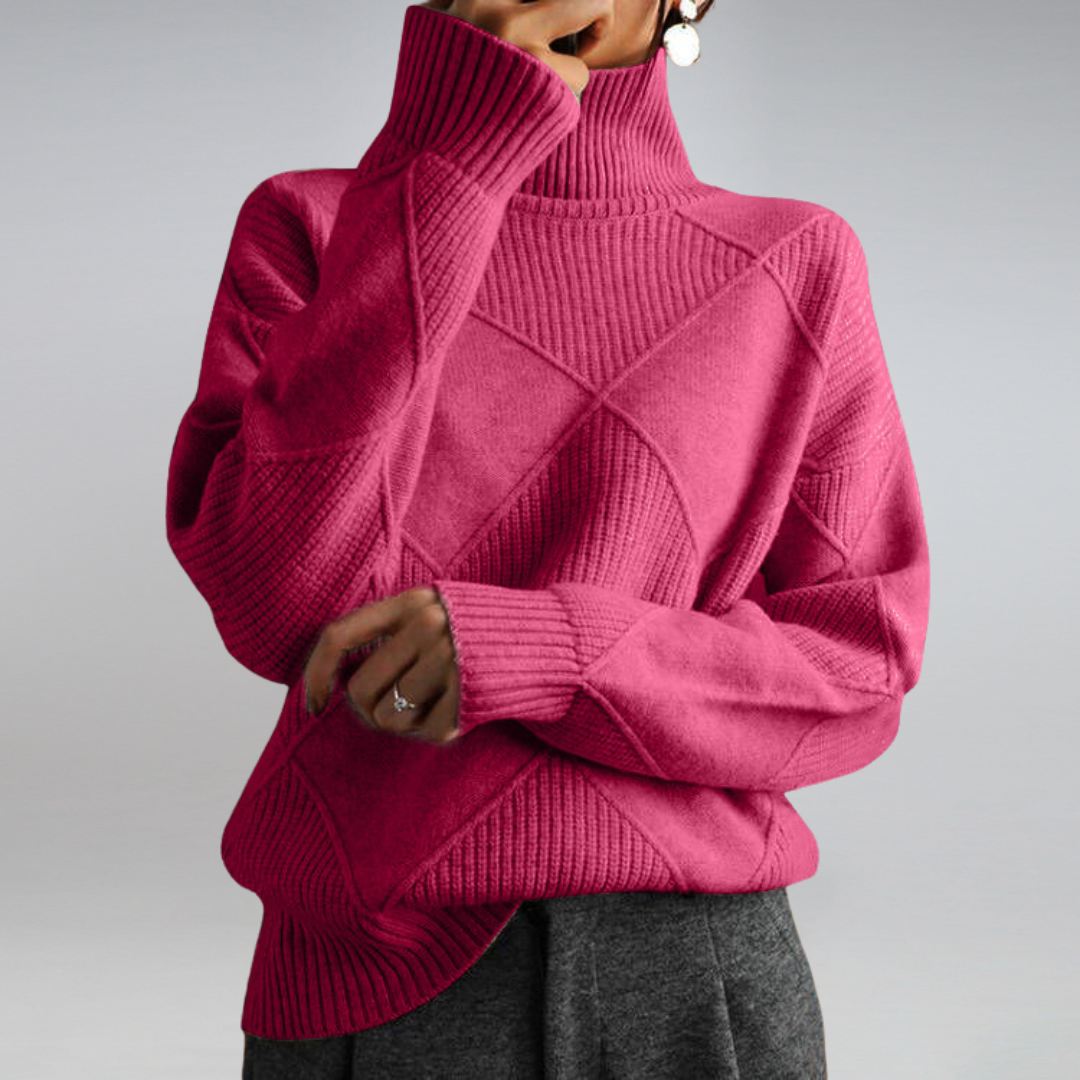 Beige cashmere wool blend roll neck jumper with a cosy, elegant drape for autumn