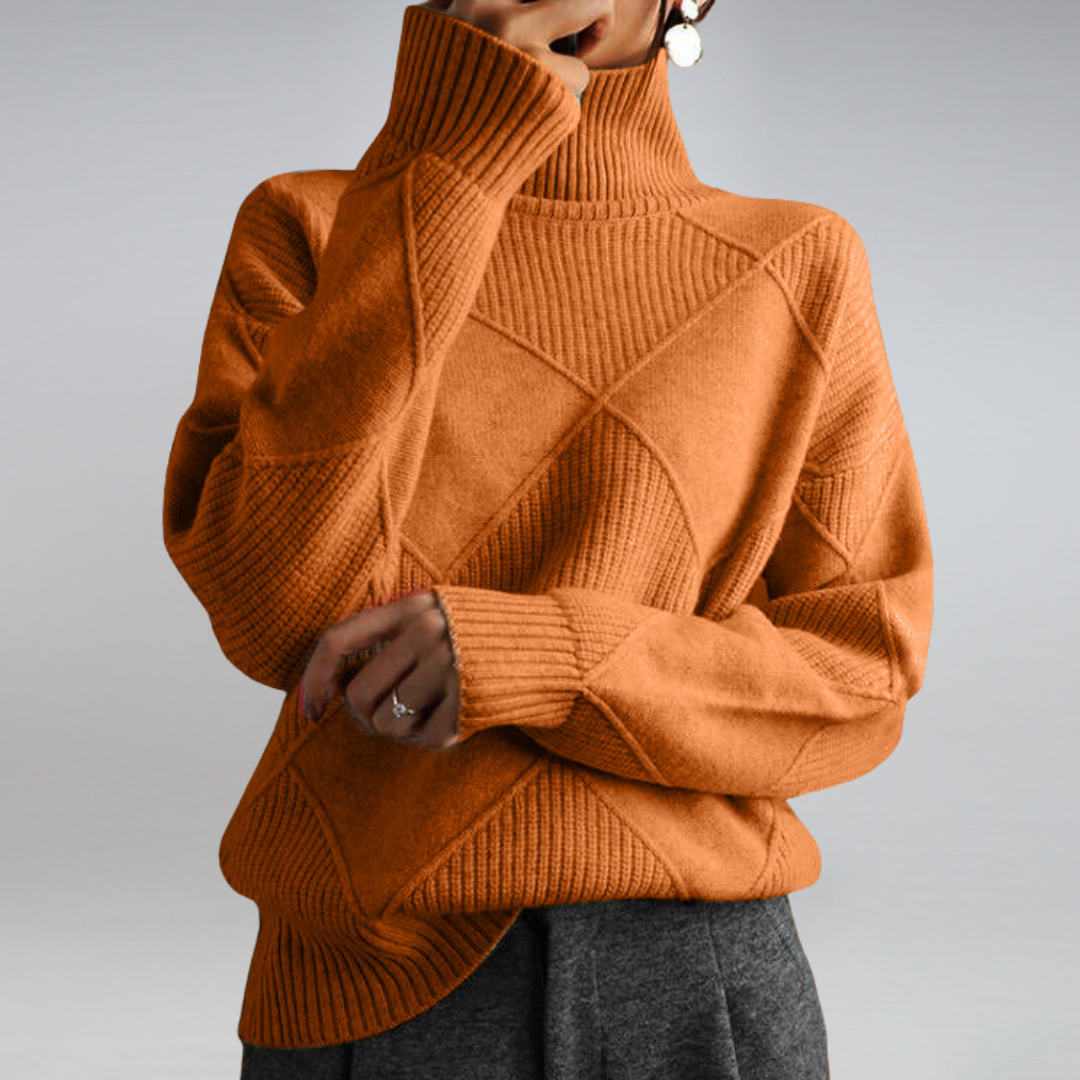 Khaki cashmere wool blend roll neck jumper with a cosy, elegant drape for autumn