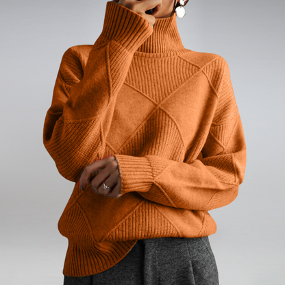 Khaki cashmere wool blend roll neck jumper with a cosy, elegant drape for autumn