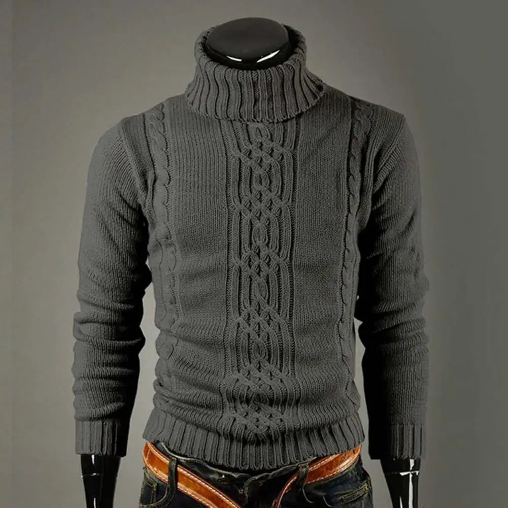 Men's khaki roll neck jumper classic fit for autumn layering