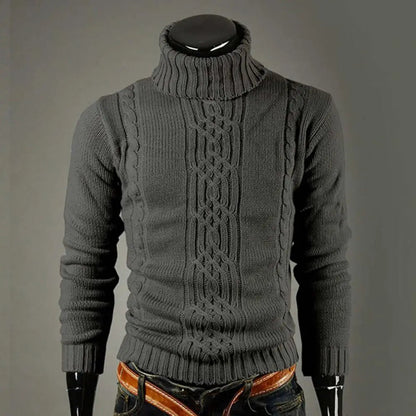 Men's khaki roll neck jumper classic fit for autumn layering
