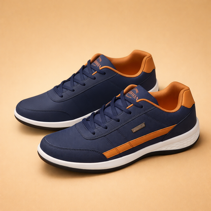 Blue men's cushioned lace-up trainers for casual wear with a lightweight upper