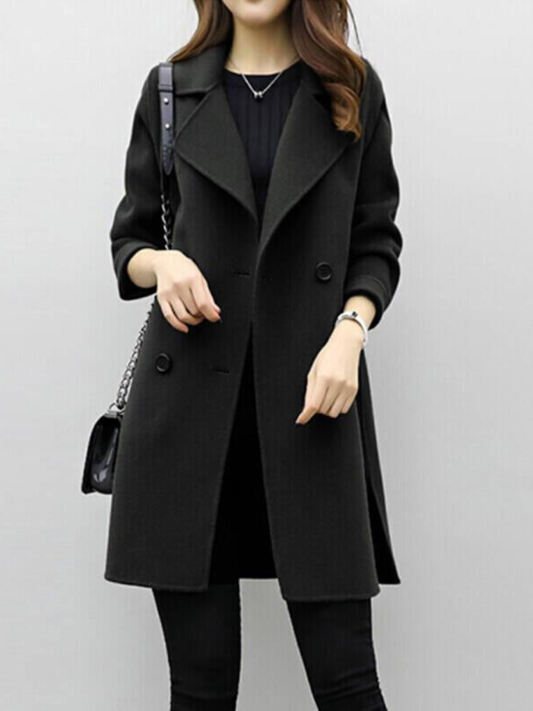 Women's Black Longline Double-Breasted Coat