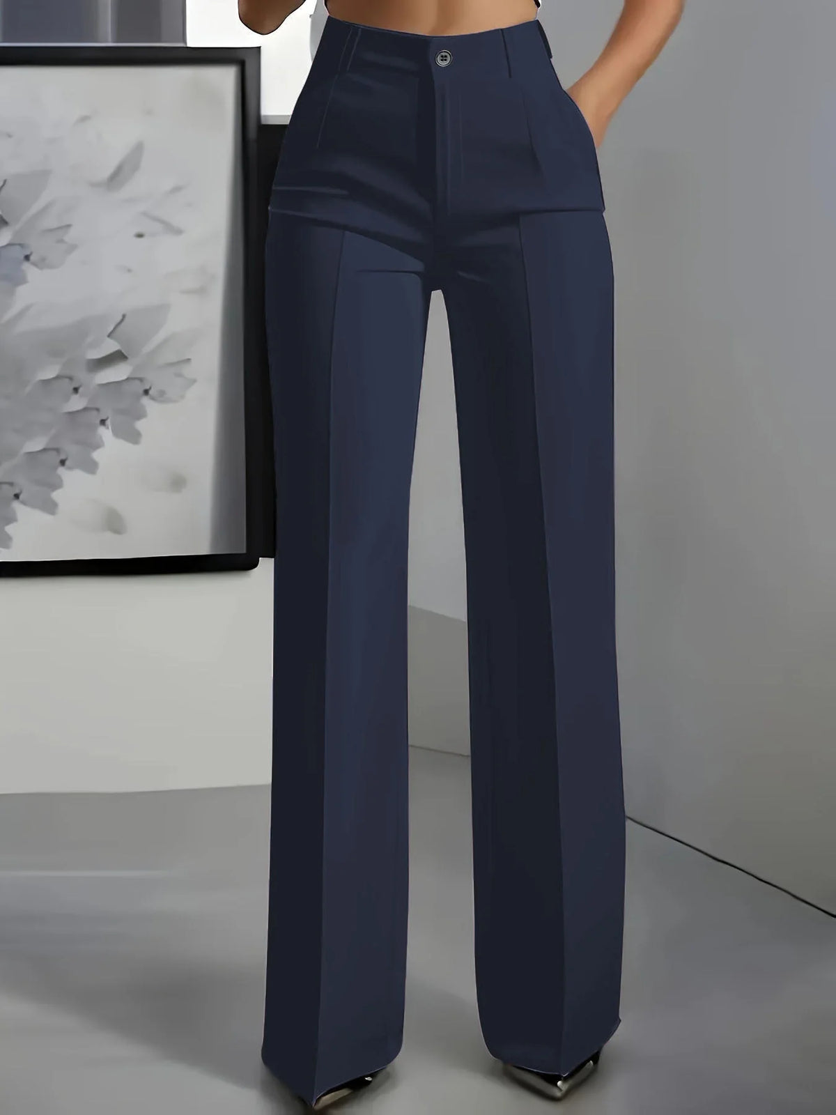 Women's navy high waist wide leg trousers