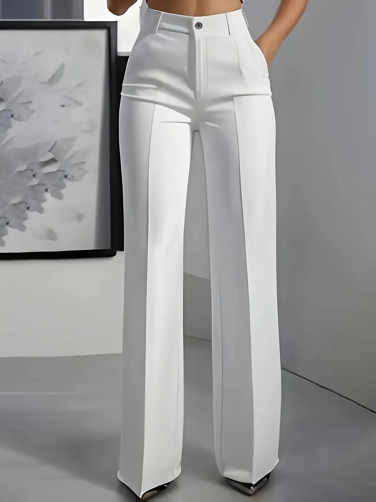 Women's white high waist wide leg trousers