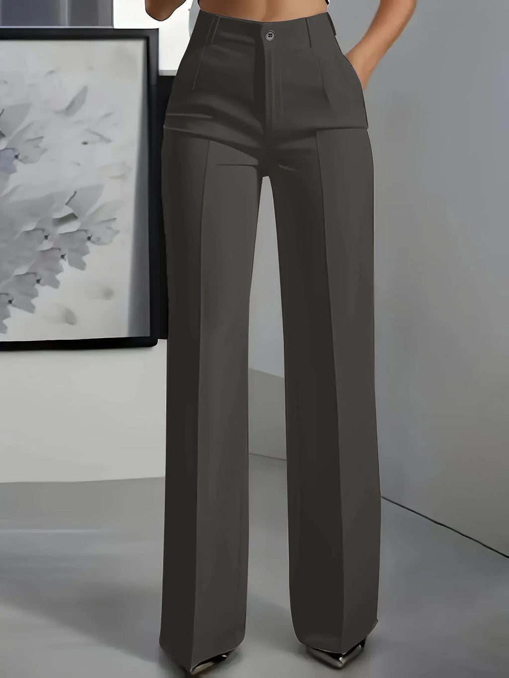 Women's dark grey high waist wide leg trousers