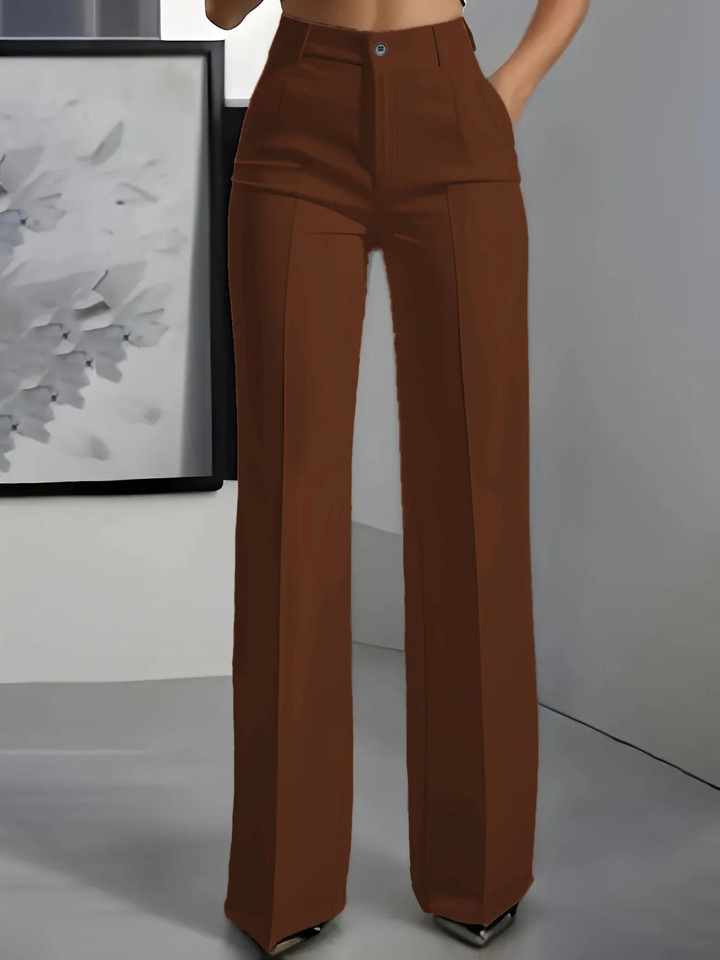 Women's brown high waist wide leg trousers
