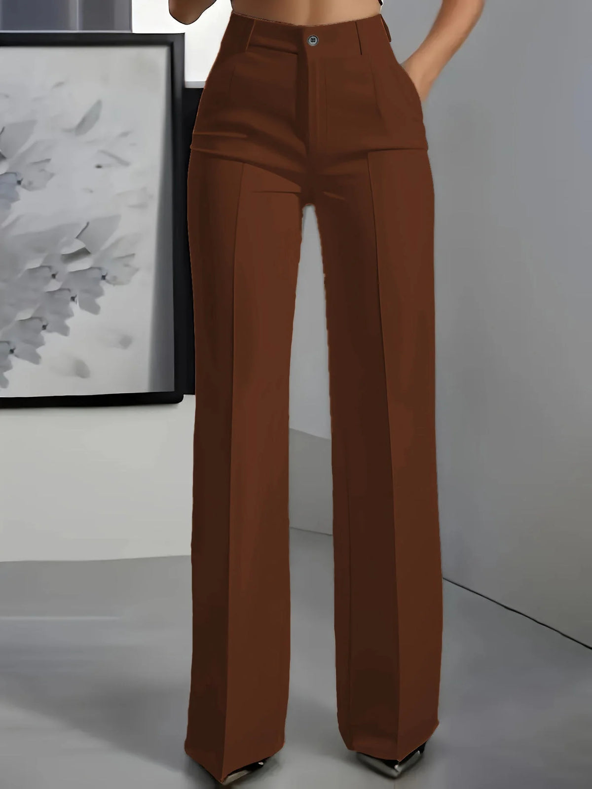 Women's brown high waist wide leg trousers