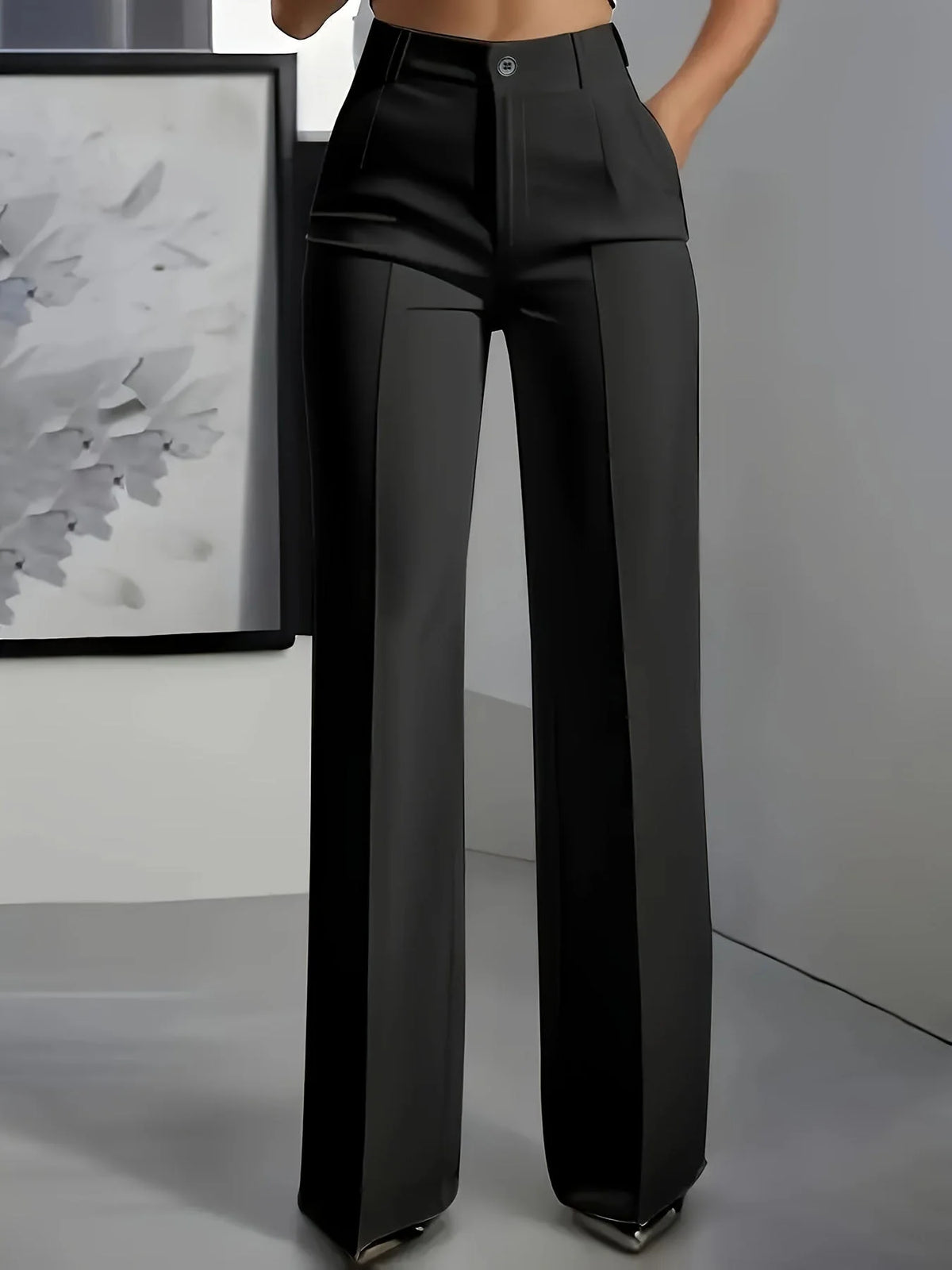Women's black high waist wide leg trousers