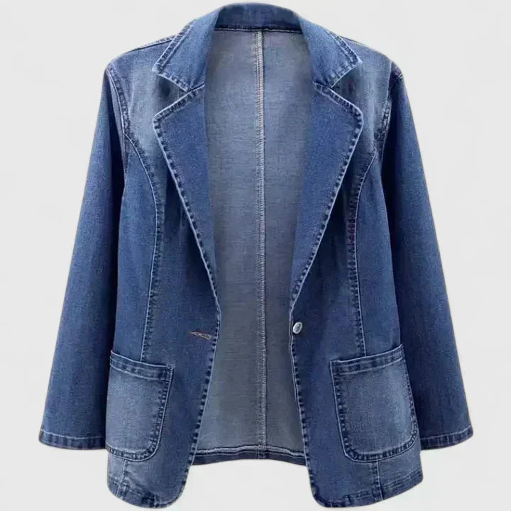 Women's Denim Blue Classic Tailored Denim Blazer Jacket