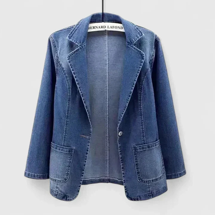 Women's Denim Blue Classic Tailored Denim Blazer Jacket