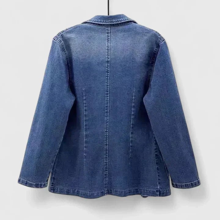 Women's Denim Blue Classic Tailored Denim Blazer Jacket