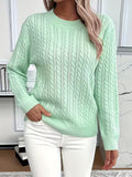 Women's Green Cable Knit Crew Neck Jumper for Everyday Autumn Wear