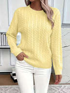 Women's Yellow Cable Knit Crew Neck Jumper for Everyday Autumn Wear