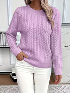 Women's Purple Cable Knit Crew Neck Jumper for Everyday Autumn Wear