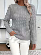 Women's Grey Cable Knit Crew Neck Jumper for Everyday Autumn Wear
