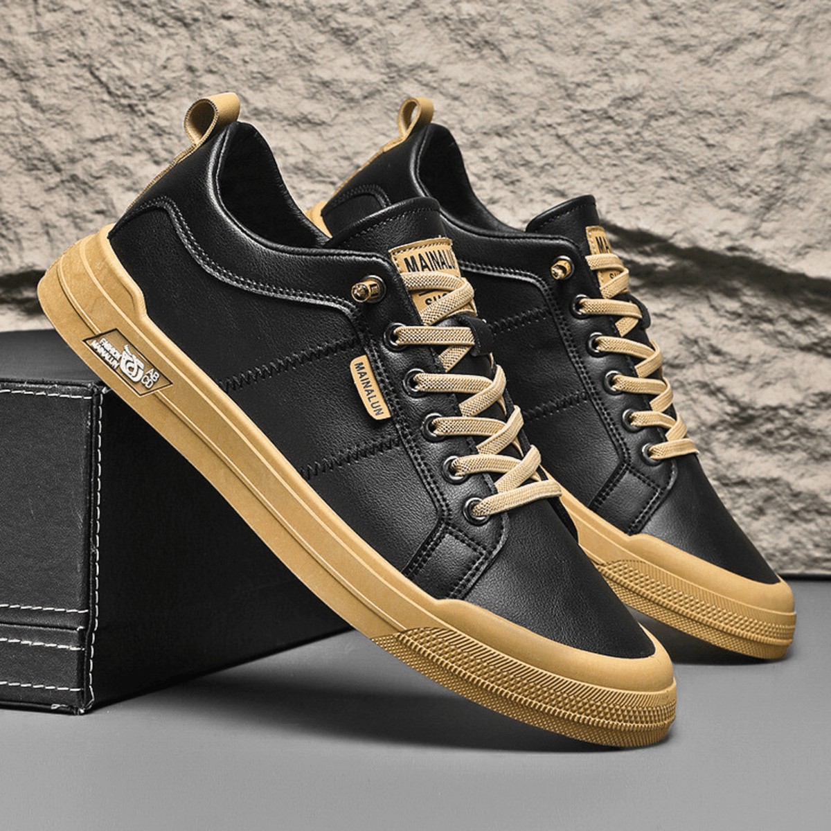 Premium lace-up trainers for men, product still life