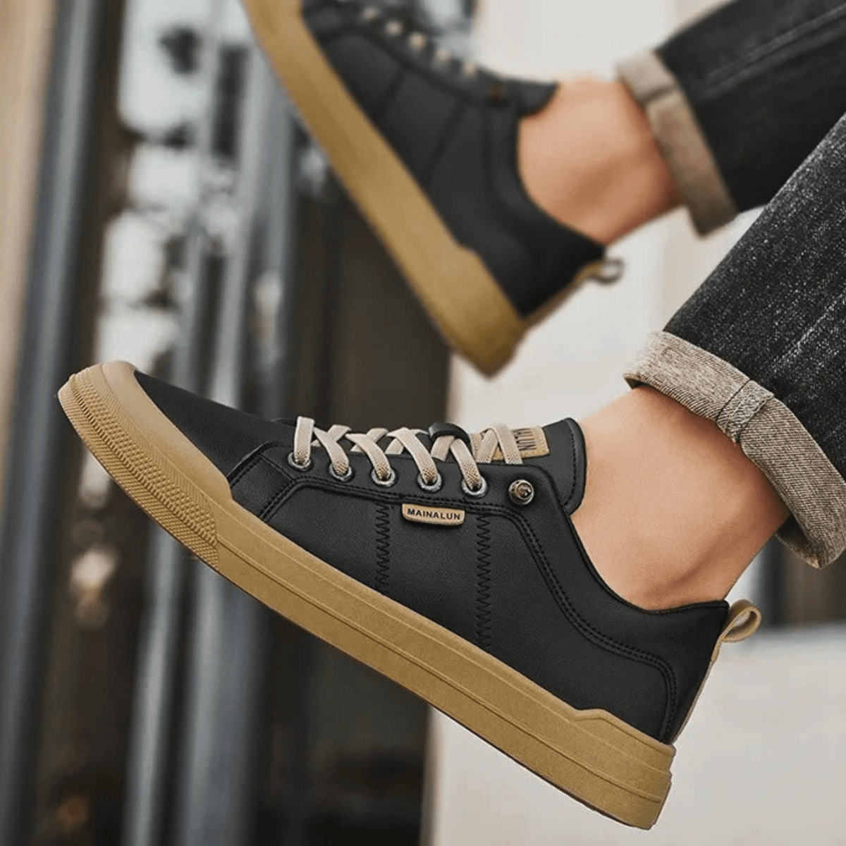 Premium lace-up trainers for men, product still life